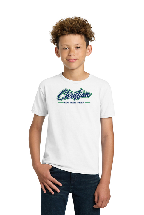 Christian Cottage Prep Youth Script Logo Full Chest T-Shirt