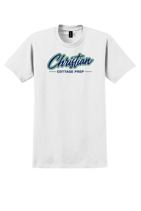Christian Cottage Prep Script Logo Full Chest T-Shirt