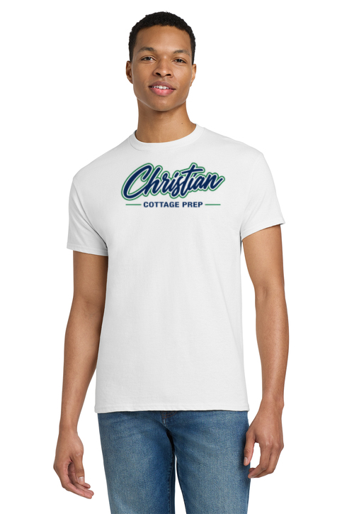 Christian Cottage Prep Script Logo Full Chest T-Shirt