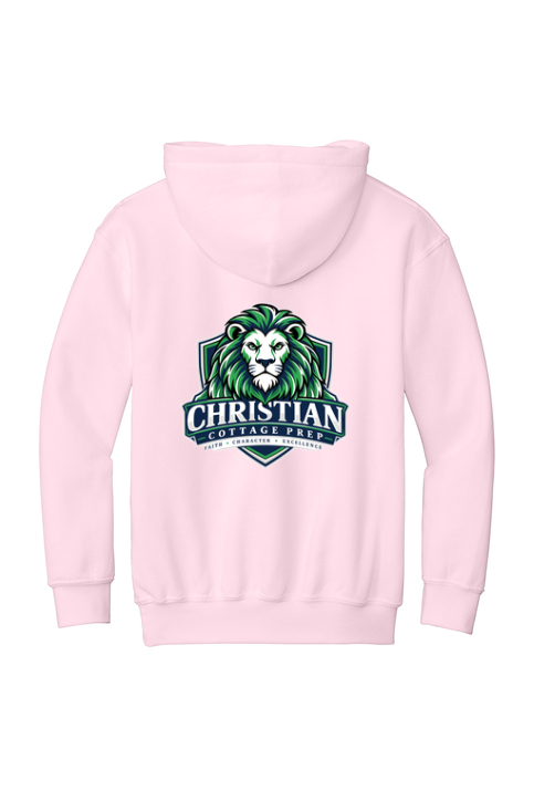 Christian Cottage Prep Youth Logo Full Chest Two Sided Hooded Sweatshirt