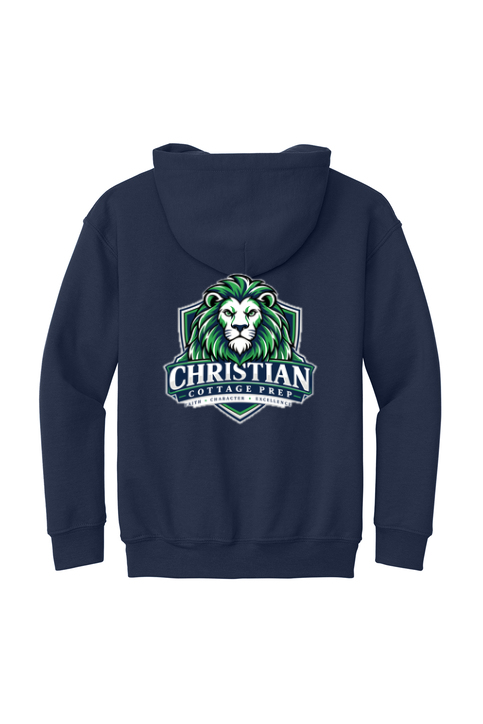 Christian Cottage Prep Youth Logo Full Chest Two Sided Hooded Sweatshirt