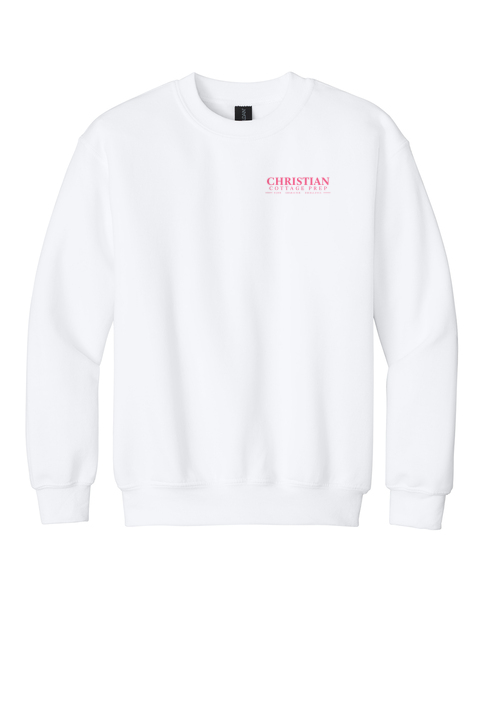 Christian Cottage Prep Youth Pink Logo Left Chest Front / Full Back Sweatshirt