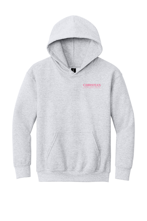 Christian Cottage Prep Youth Pink Logo Full Chest Two Sided Hooded Sweatshirt