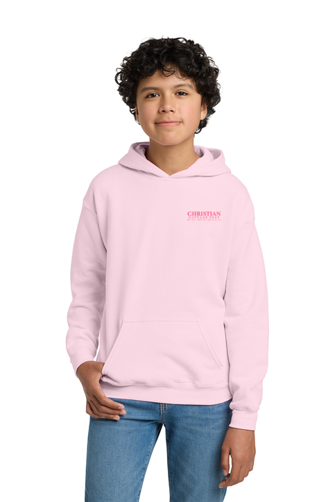 Christian Cottage Prep Youth Pink Logo Full Chest Two Sided Hooded Sweatshirt