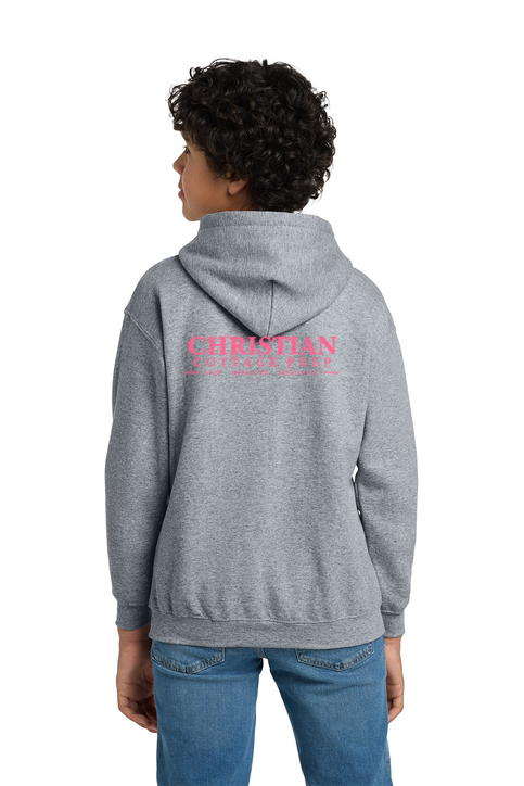 Christian Cottage Prep Youth Pink Logo Full Chest Two Sided Hooded Sweatshirt
