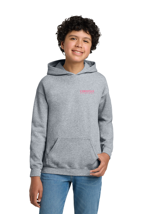 Christian Cottage Prep Youth Pink Logo Full Chest Two Sided Hooded Sweatshirt