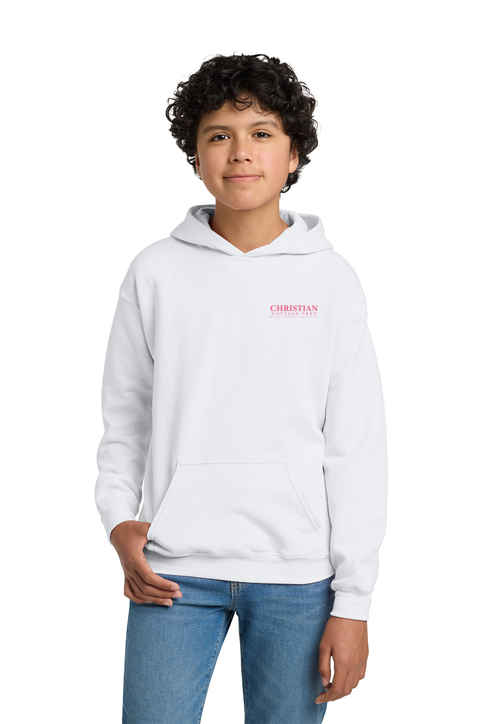 Christian Cottage Prep Youth Pink Logo Full Chest Two Sided Hooded Sweatshirt