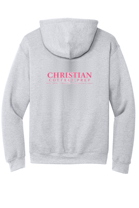 Christian Cottage Prep Pink Logo Left Chest Front / Full Back Hooded Sweatshirt