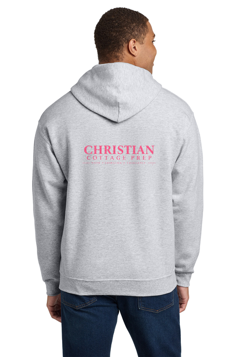 Christian Cottage Prep Pink Logo Left Chest Front / Full Back Hooded Sweatshirt