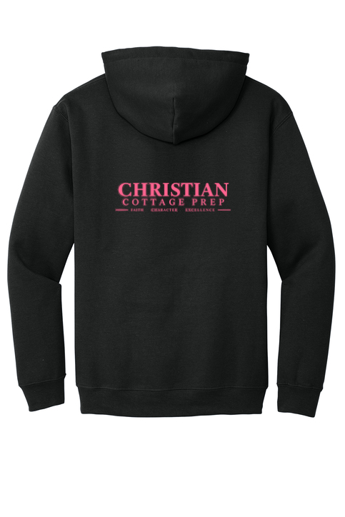 Christian Cottage Prep Pink Logo Left Chest Front / Full Back Hooded Sweatshirt
