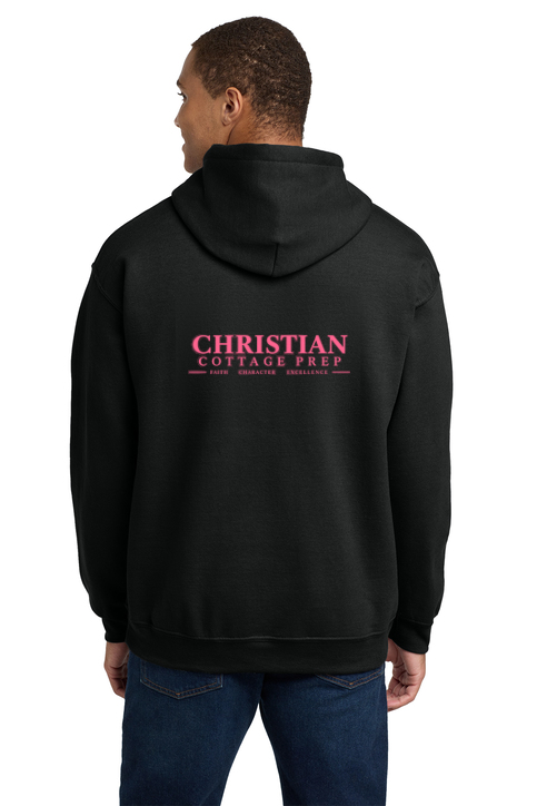 Christian Cottage Prep Pink Logo Left Chest Front / Full Back Hooded Sweatshirt