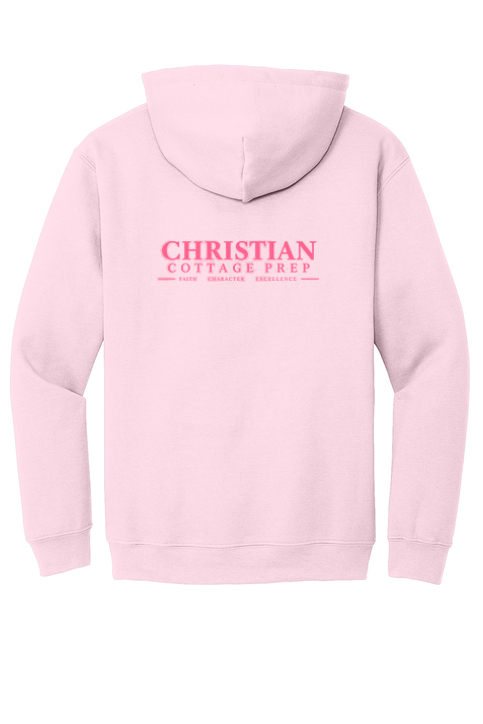 Christian Cottage Prep Pink Logo Left Chest Front / Full Back Hooded Sweatshirt