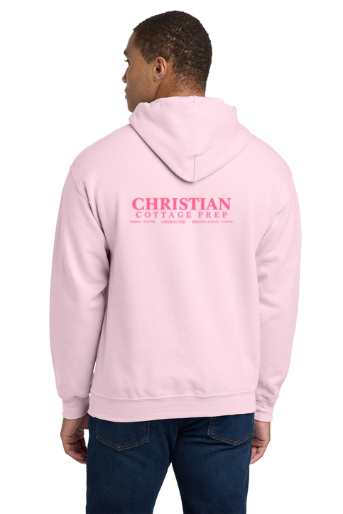 Christian Cottage Prep Pink Logo Left Chest Front / Full Back Hooded Sweatshirt