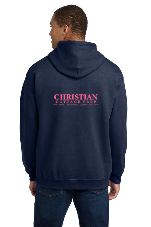 Christian Cottage Prep Pink Logo Left Chest Front / Full Back Hooded Sweatshirt