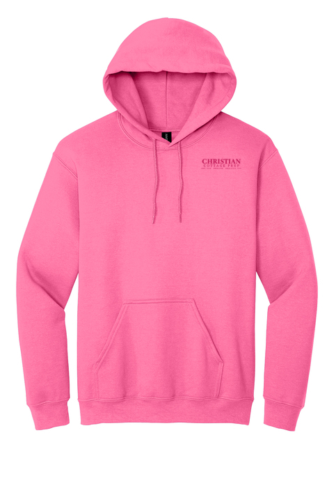 Christian Cottage Prep Pink Logo Left Chest Front / Full Back Hooded Sweatshirt