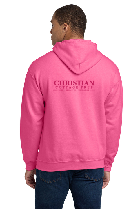 Christian Cottage Prep Pink Logo Left Chest Front / Full Back Hooded Sweatshirt
