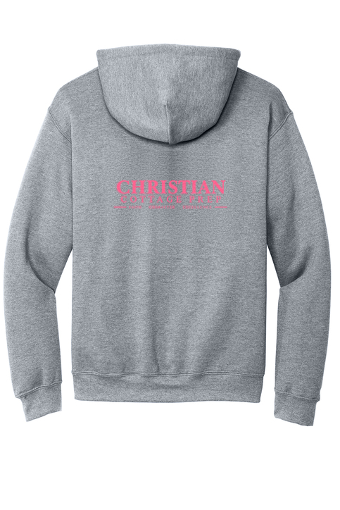 Christian Cottage Prep Pink Logo Left Chest Front / Full Back Hooded Sweatshirt