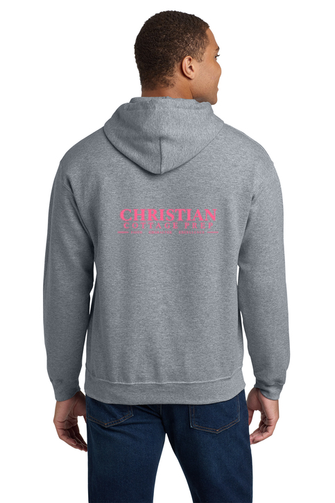 Christian Cottage Prep Pink Logo Left Chest Front / Full Back Hooded Sweatshirt