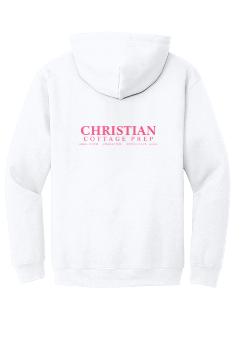 Christian Cottage Prep Pink Logo Left Chest Front / Full Back Hooded Sweatshirt