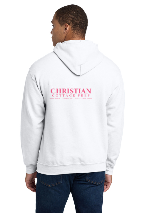 Christian Cottage Prep Pink Logo Left Chest Front / Full Back Hooded Sweatshirt
