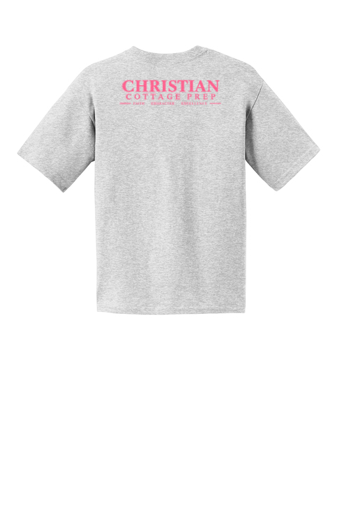 Christian Cottage Prep Youth Pink Logo Full Chest Two Sided T-Shirt