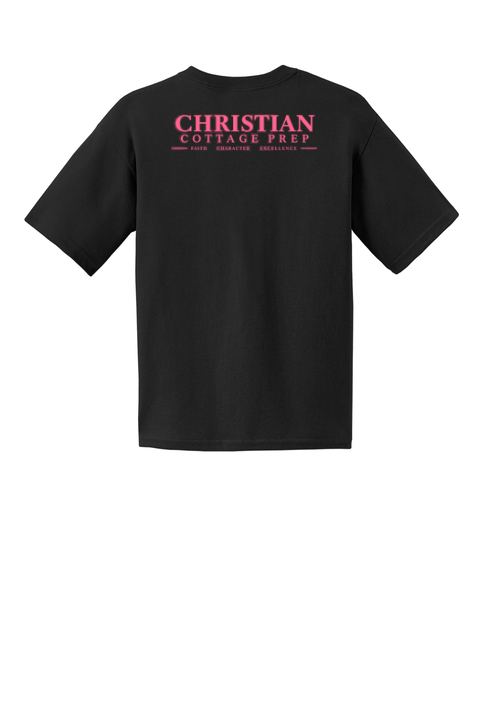 Christian Cottage Prep Youth Pink Logo Full Chest Two Sided T-Shirt