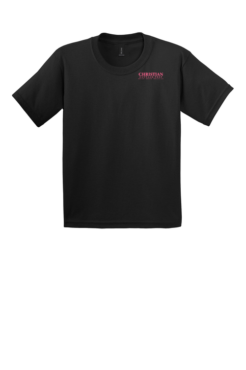 Christian Cottage Prep Youth Pink Logo Full Chest Two Sided T-Shirt