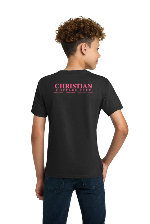 Christian Cottage Prep Youth Pink Logo Full Chest Two Sided T-Shirt