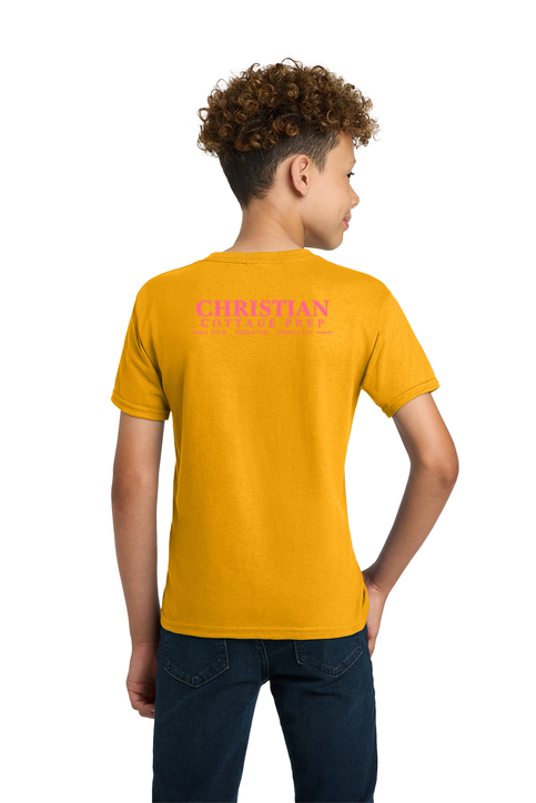 Christian Cottage Prep Youth Pink Logo Full Chest Two Sided T-Shirt