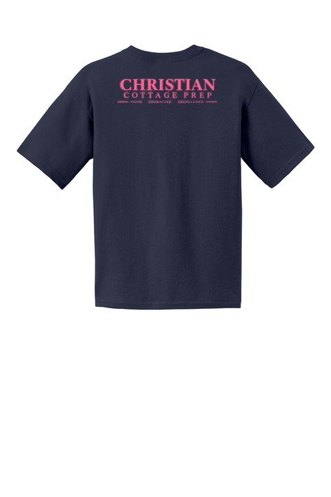 Christian Cottage Prep Youth Pink Logo Full Chest Two Sided T-Shirt
