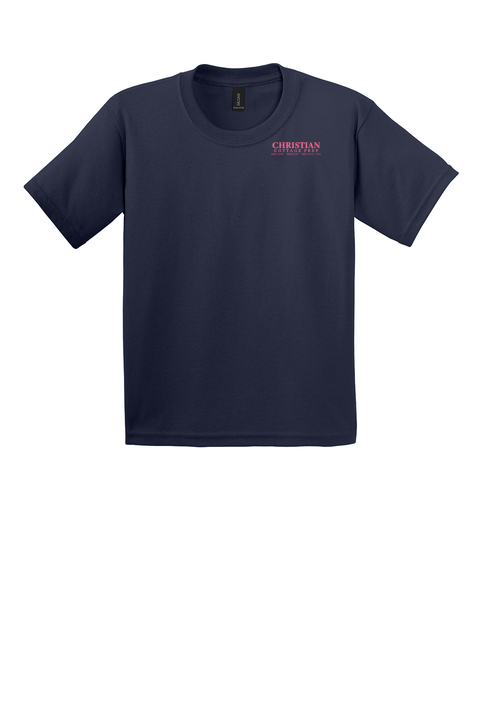 Christian Cottage Prep Youth Pink Logo Full Chest Two Sided T-Shirt
