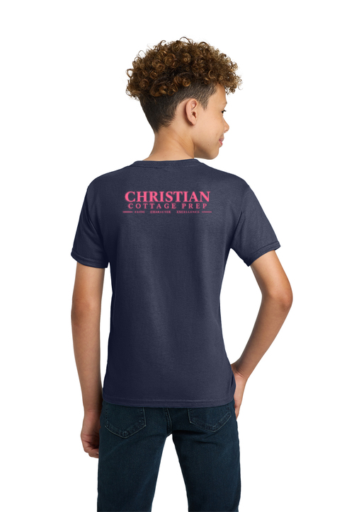 Christian Cottage Prep Youth Pink Logo Full Chest Two Sided T-Shirt