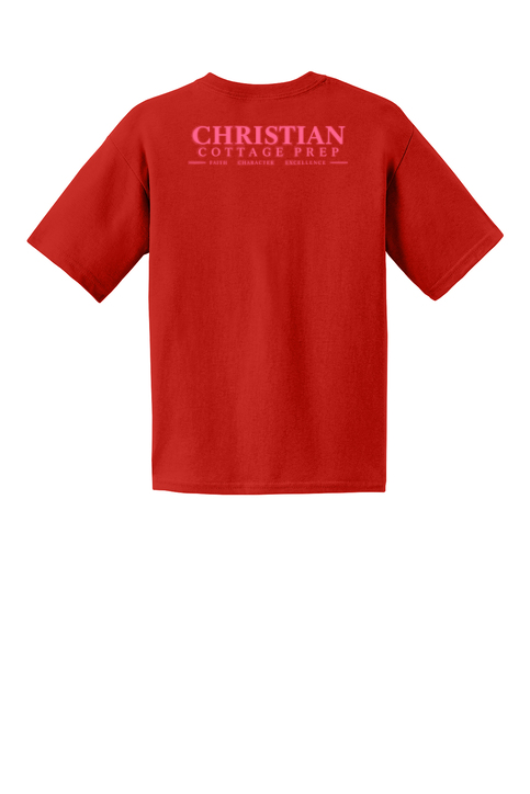 Christian Cottage Prep Youth Pink Logo Full Chest Two Sided T-Shirt