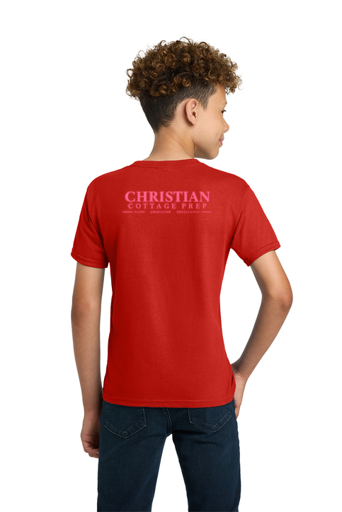 Christian Cottage Prep Youth Pink Logo Full Chest Two Sided T-Shirt