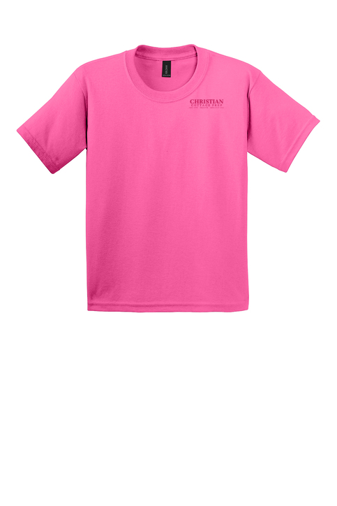 Christian Cottage Prep Youth Pink Logo Full Chest Two Sided T-Shirt