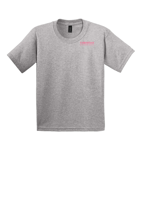 Christian Cottage Prep Youth Pink Logo Full Chest Two Sided T-Shirt