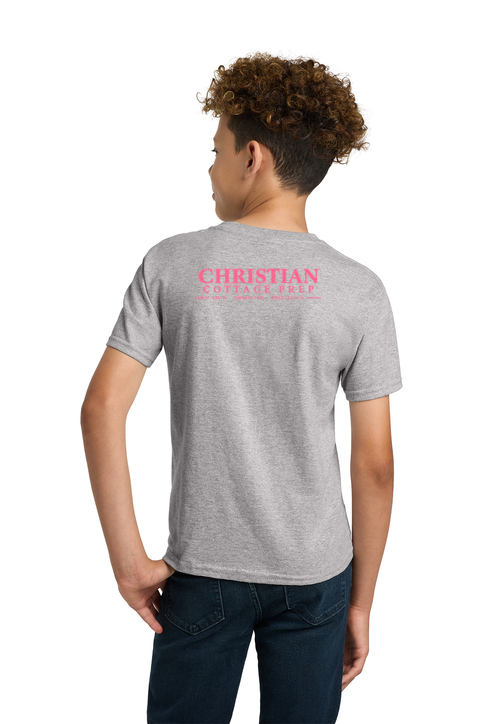Christian Cottage Prep Youth Pink Logo Full Chest Two Sided T-Shirt