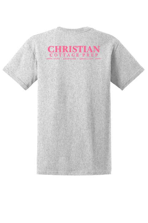 Christian Cottage Prep Pink Logo Left Chest Front / Full Back T-Shirt