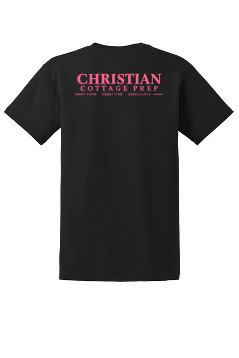 Christian Cottage Prep Pink Logo Full Chest Two Sided T-Shirt