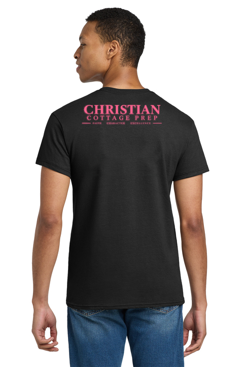 Christian Cottage Prep Pink Logo Full Chest Two Sided T-Shirt