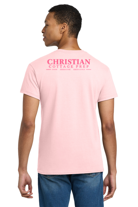 Christian Cottage Prep Pink Logo Left Chest Front / Full Back T-Shirt