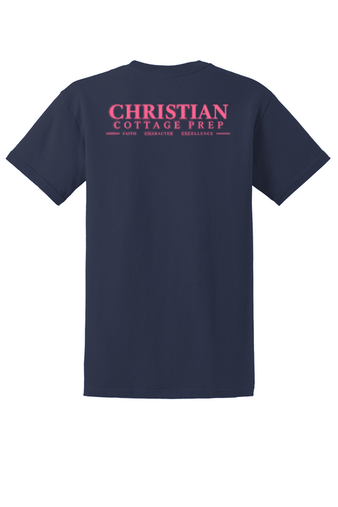Christian Cottage Prep Pink Logo Left Chest Front / Full Back T-Shirt