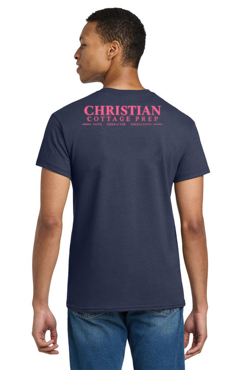 Christian Cottage Prep Pink Logo Left Chest Front / Full Back T-Shirt