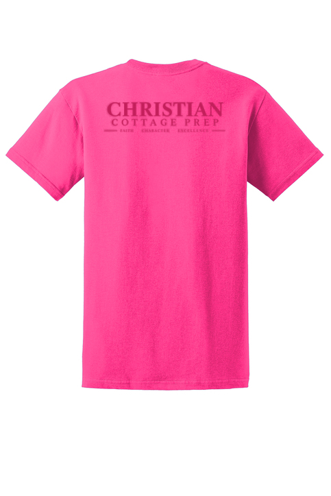 Christian Cottage Prep Pink Logo Left Chest Front / Full Back T-Shirt