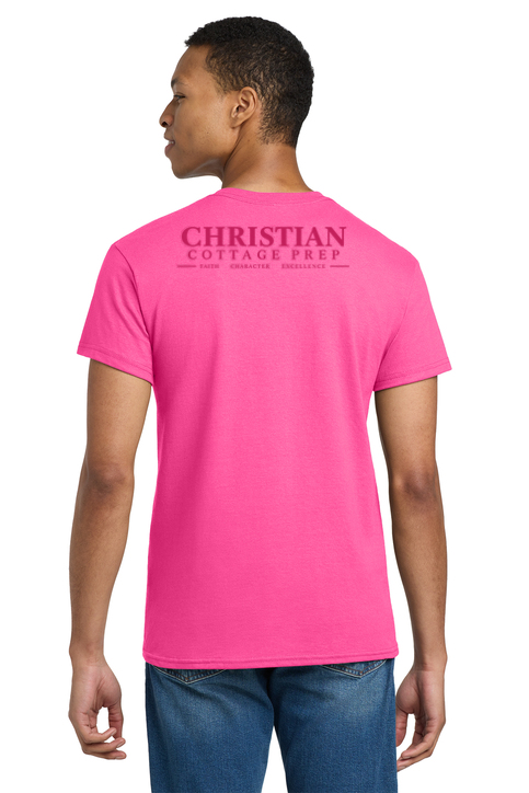 Christian Cottage Prep Pink Logo Left Chest Front / Full Back T-Shirt