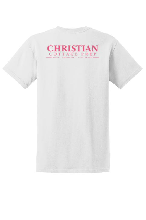 Christian Cottage Prep Pink Logo Left Chest Front / Full Back T-Shirt