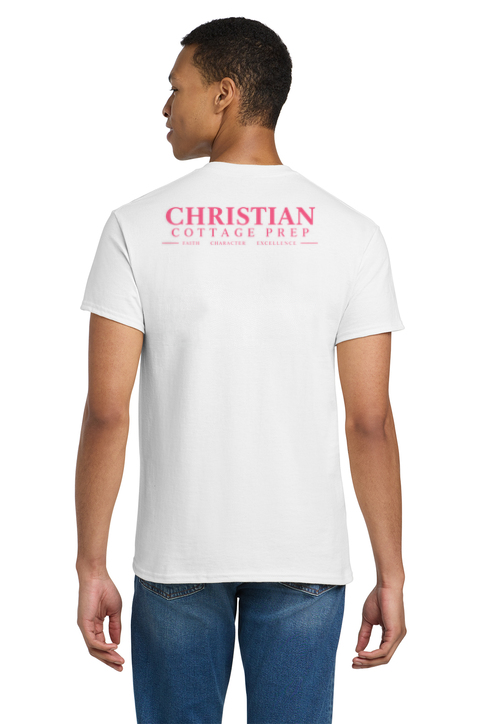 Christian Cottage Prep Pink Logo Left Chest Front / Full Back T-Shirt