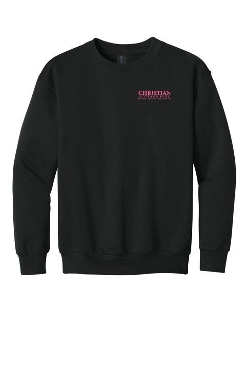 Christian Cottage Prep Youth Pink Logo Left Chest Sweatshirt