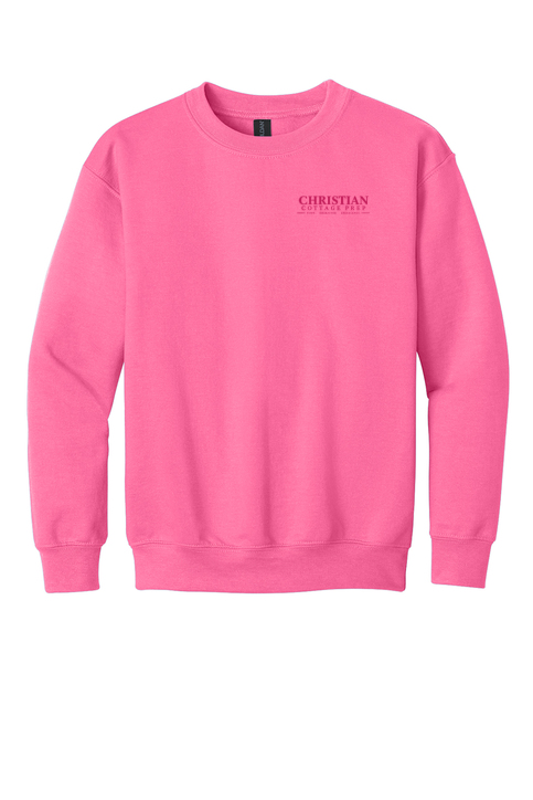 Christian Cottage Prep Youth Pink Logo Left Chest Sweatshirt