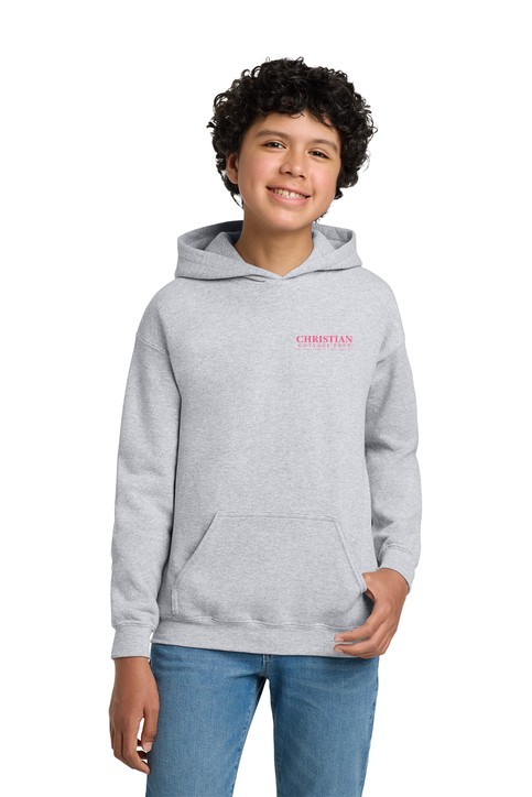 Christian Cottage Prep Youth Pink Logo Left Chest Hooded Sweatshirt